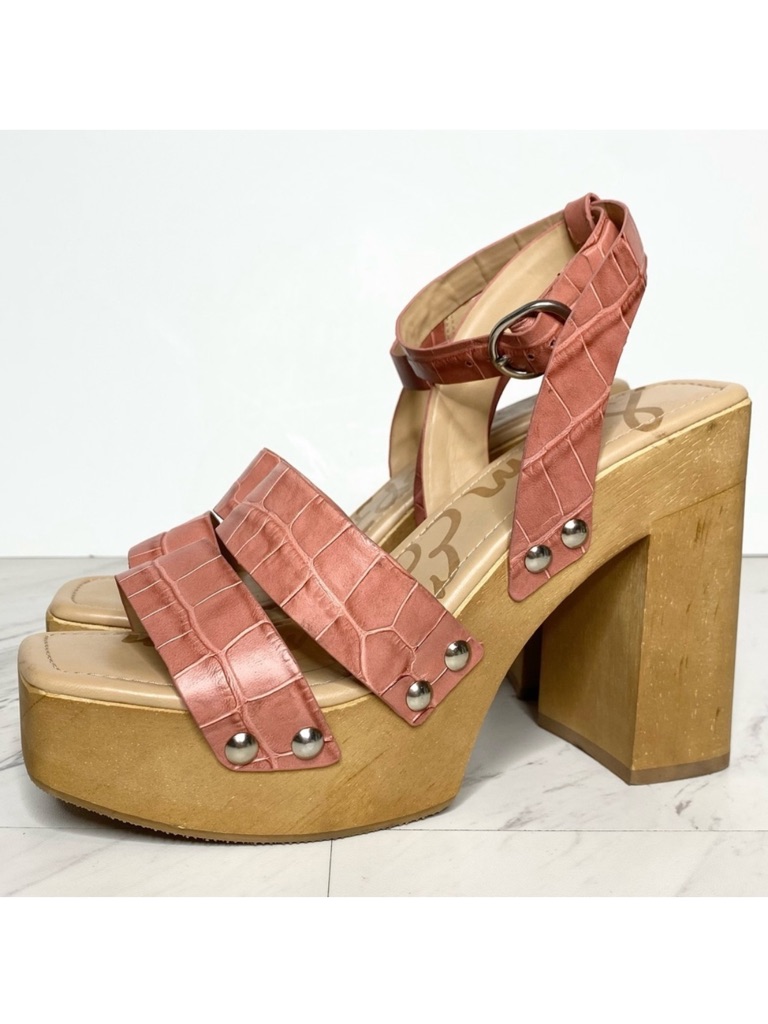 Sam Edelman Rosalind Pink Crocodile Leather Platform Heeled Sandal 7m